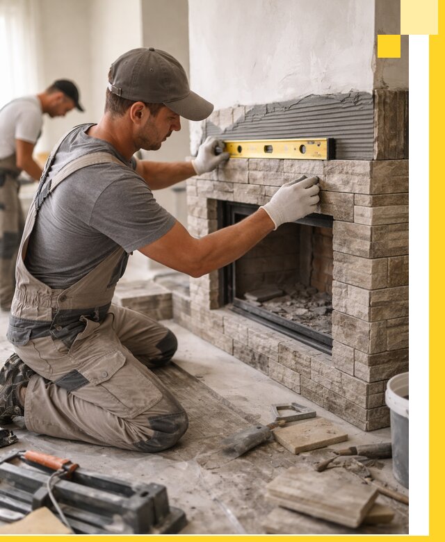 Облицовка каминов в Фрязине, монтаж и отделка натуральным камнем