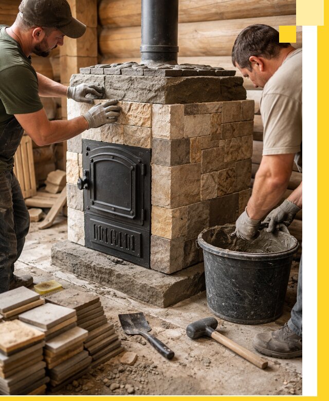 Облицовка банной печи под ключ в Фрязине: камень и плитка