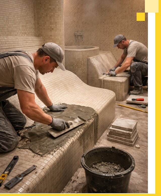 Лежаки для хамама под ключ в Фрязине, проект и монтаж